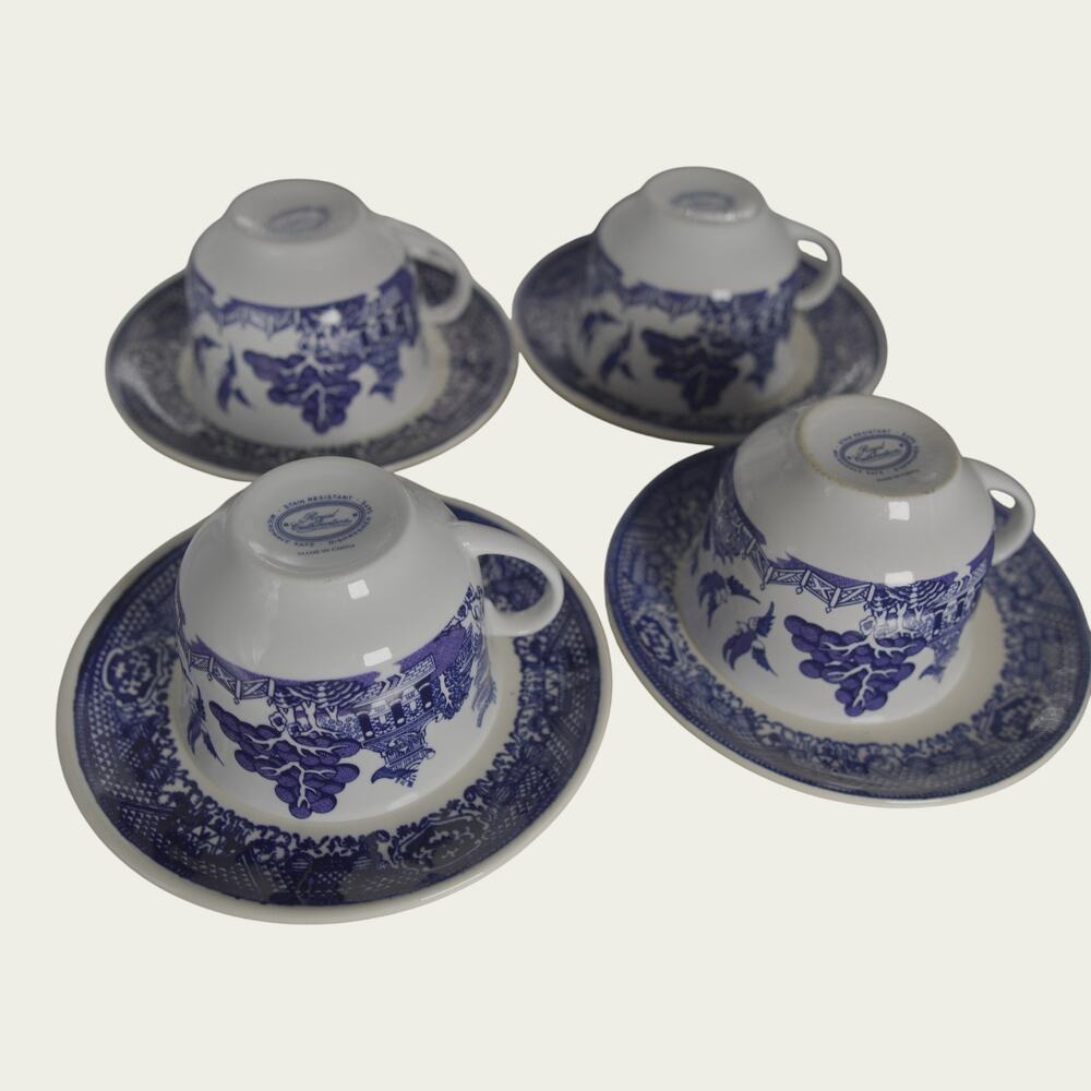 Royal Cuthbertson Blue Willow Demitasse Espresso Cups Saucers Set of 4 China - Picture 4 of 16